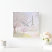 パステルのかわいらしいパリ スクエア壁時計 (ホーム)