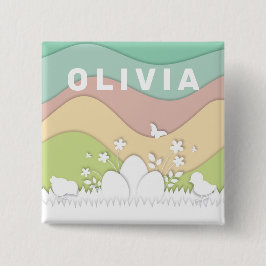 パステルのイースターの卵と雛春自然 缶バッジ
