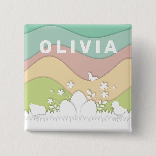 パステルのイースターの卵と雛春自然 缶バッジ (正面)