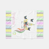 パステルのストライプとのパーソナライズな女の子のユニコーン フリースブランケット (正面(横))