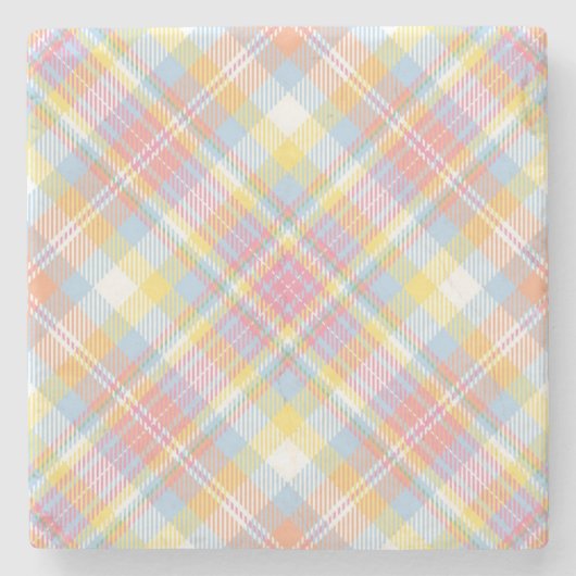 パステルのストライプな格子縞 ストーンコースター (正面)