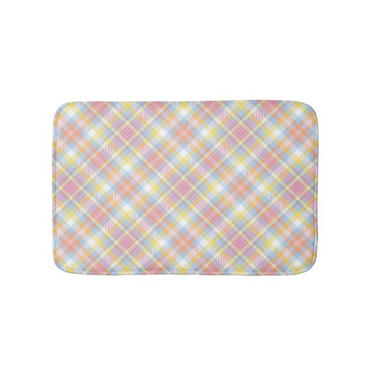 パステルのストライプな格子縞 バスマット (正面)