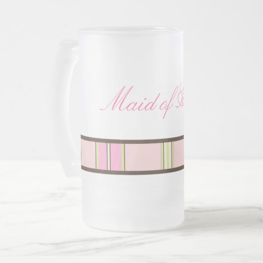 パステルのストライプのメイド・オブ・オーナー(花嫁付き添い人)のマグ フロストグラスビールジョッキ (正面左)