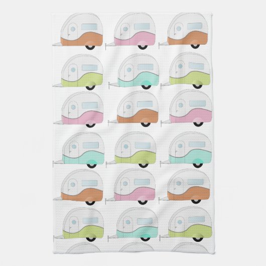 パステルのレトロのキャンピングカー キッチンタオル (縦)