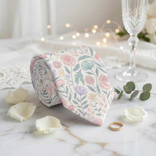 パステルの優しい花柄 ネクタイ