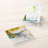 パステルの優しさ：黄金の渦巻きアート。 ガラスコースター (アングル)