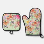 パステルの勉強（花と蝶） 鍋つかみ&鍋敷きセット (正面)