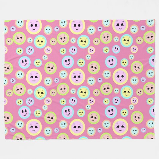 パステルの幸せな顔-おもしろいと可愛い フリースブランケット (正面(横))
