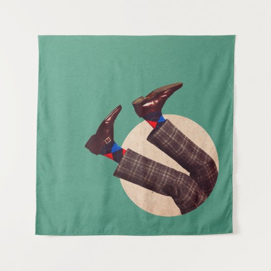 パステルの幾何学上に、雄の脚が円く積み重なっている  タペストリー (正面)