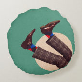 パステルの幾何学上に、雄の脚が円く積み重なっている ラウンドクッション (裏面)