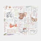 パステルの森の動物の名パーソナライズされた前コラージュ フリースブランケット (正面(横))