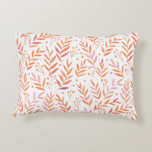 パステルの水の色の枝オレンジとピンク アクセントクッション (裏面)