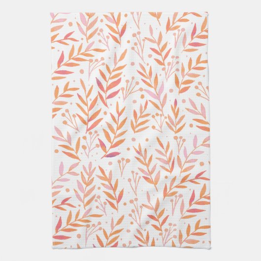 パステルの水の色の枝オレンジとピンク キッチンタオル (縦)