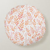 パステルの水の色の枝オレンジとピンク ラウンドクッション (裏面)