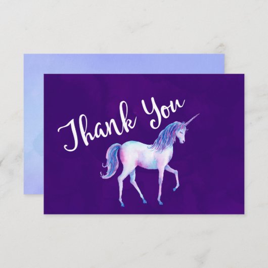 パステルの水彩画のユニコーンをありがとう サンキューカード (正面/裏面)
