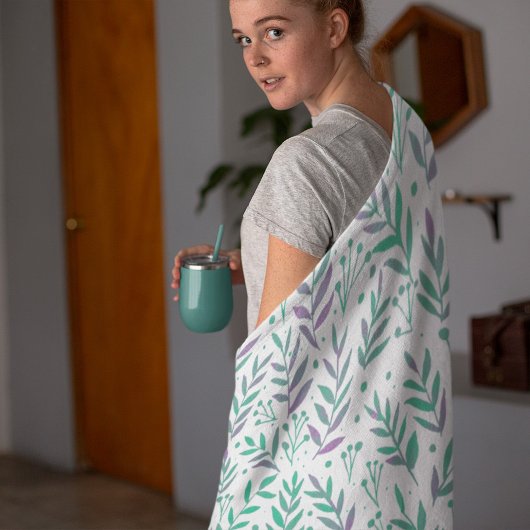 パステルの水色の枝は紫と緑 フリースブランケット