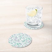 パステルの水色の枝は紫と緑 ラウンドペーパーコースター (インサイチュ)