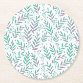 パステルの水色の枝は紫と緑 ラウンドペーパーコースター (正面)