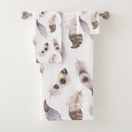 パステルの水色の部族の羽のパターン バスタオルセット