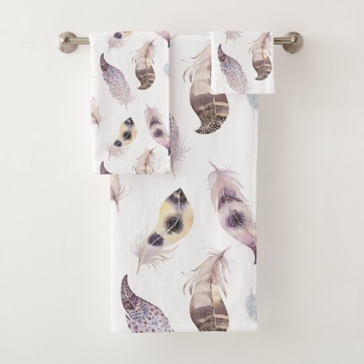 パステルの水色の部族の羽のパターン バスタオルセット (インサイチュ)