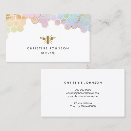 パステルの背景にハニカムビーのロゴ 名刺 (正面/裏面)