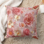 パステルの背景にピンクとクリームの花 クッション (ブランケット)