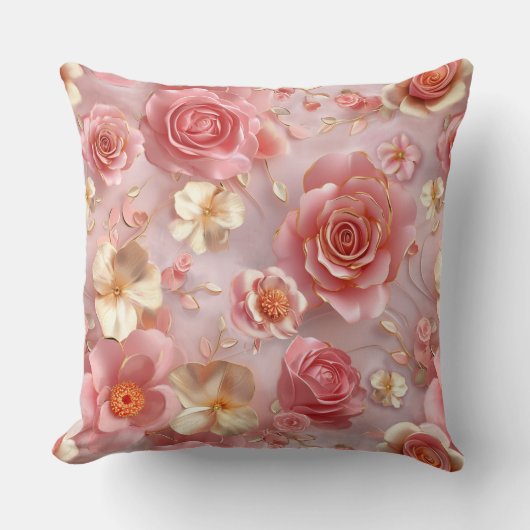 パステルの背景にピンクとクリームの花 クッション (正面)
