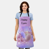 パステルの背景に花や卵をカラフル エプロン (着用した状態)
