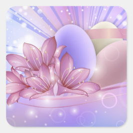 パステルの背景に花や卵をカラフル スクエアシール