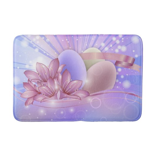 パステルの背景に花や卵をカラフル バスマット (正面)