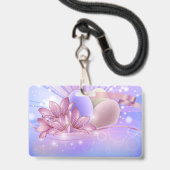 パステルの背景に花や卵をカラフル バッジ (裏面（ネックストラップ付）)