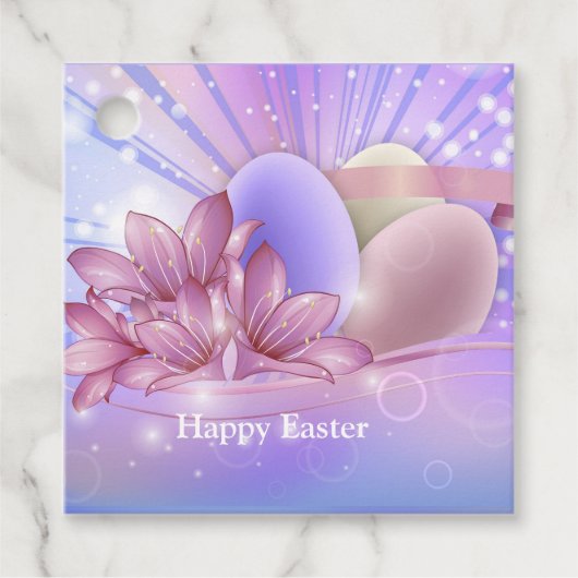 パステルの背景に花や卵をカラフル フェイバータグ (正面)