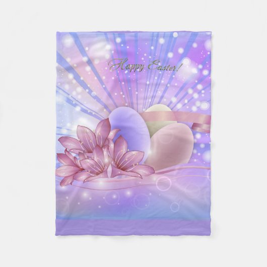 パステルの背景に花や卵をカラフル フリースブランケット (正面)