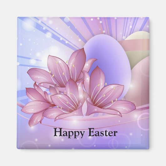 パステルの背景に花や卵をカラフル マグネット (正面)