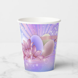 パステルの背景に花や卵をカラフル 紙コップ