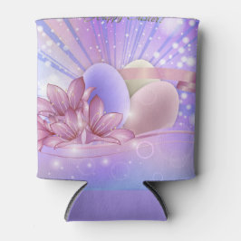 パステルの背景に花や卵をカラフル 缶クーラー