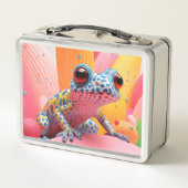 パステルの背景を持つ青い斑点のあるカエル メタルランチボックス (裏面)
