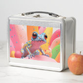 パステルの背景を持つ青い斑点のあるカエル メタルランチボックス (インサイチュ)