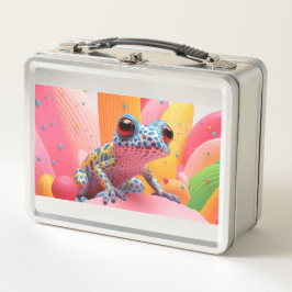 パステルの背景を持つ青い斑点のあるカエル メタルランチボックス