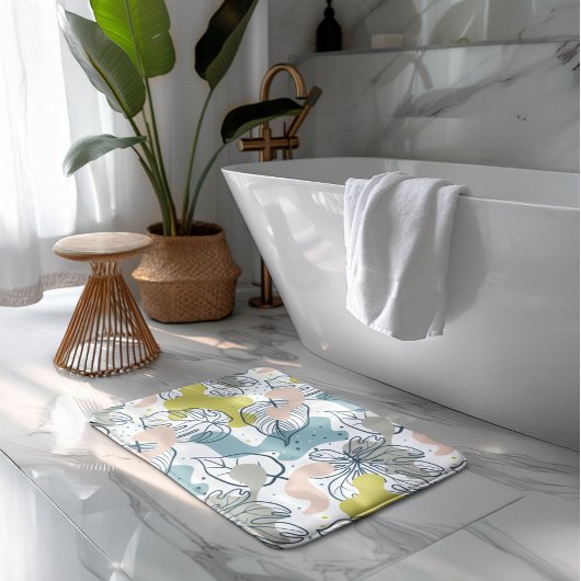 パステルの色パーム葉の形状オーガニックと形状 バスマット