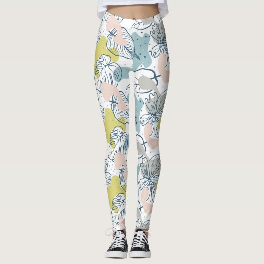 パステルの色パーム葉の形状オーガニックと形状 レギンス (正面)