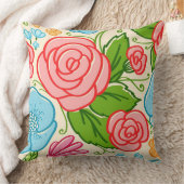 パステルの花とバラ – ピンクブルーとベージュ3 クッション (ブランケット)