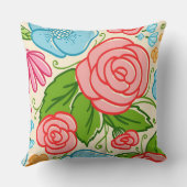 パステルの花とバラ – ピンクブルーとベージュ3 クッション (裏面)