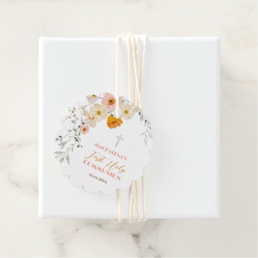 パステルの花と緑の最初の聖餐式 フェイバータグ (インサイチュ)