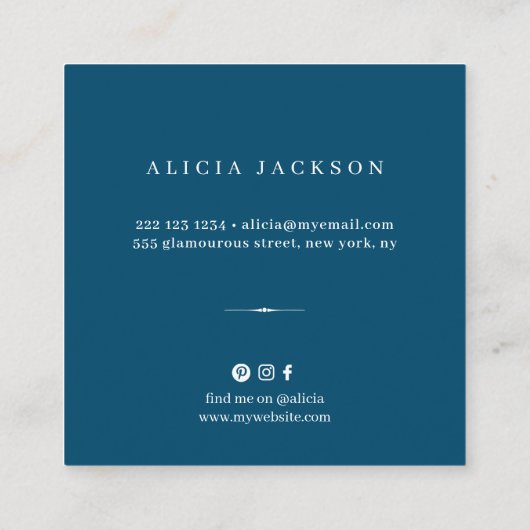 パステルの花と金属の銅モノグラムブルー スクエア名刺 (裏面)