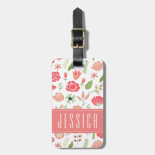 パステルの花の白い背景 ラゲッジタグ (正面縦)