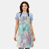 パステルの花離れと紫色の背景 エプロン (着用した状態)