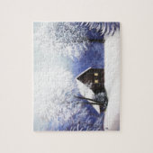 パステルの雪の小屋の冬の景色 ジグソーパズル (縦)