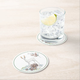 パステルの鹿とクリスマスの装飾 ラウンドペーパーコースター