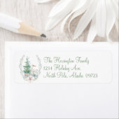 パステルの鹿とクリスマスツリー ラベル (インサイチュ)